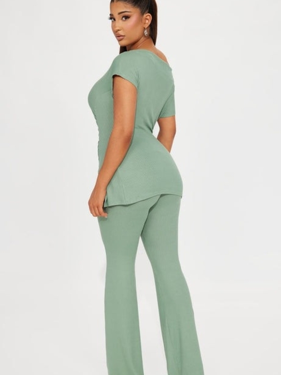 Fashion Nova One-Shoulder Ribbed Midi Dress in Sage